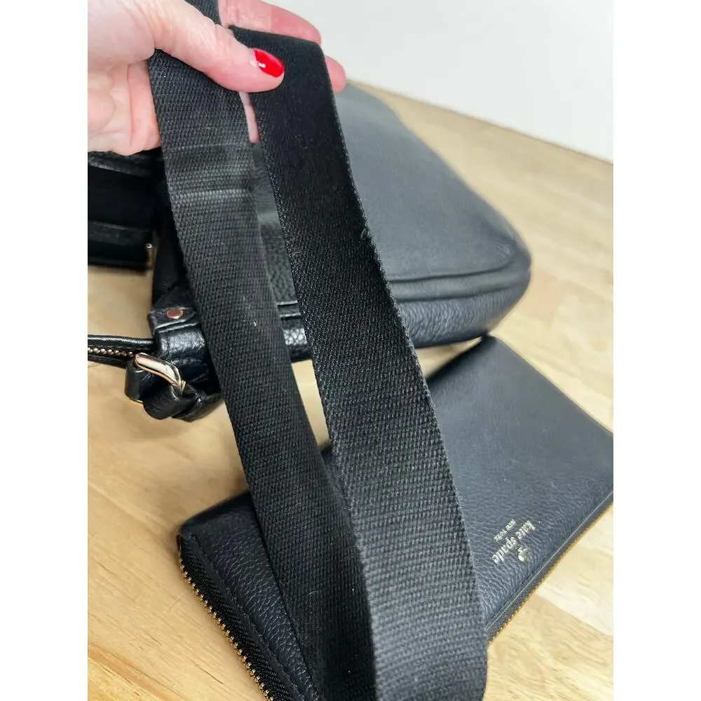 Kate Spade New York Roulette Medium Black Pebbled Messenger Bag and Wallet Set - Picture 9 of 11
